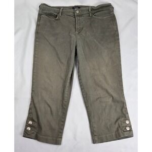 NYDJ Marilyn Crop Olive Green Lift Tuck Capri Button Hem‎ Size 14 Costal Cool